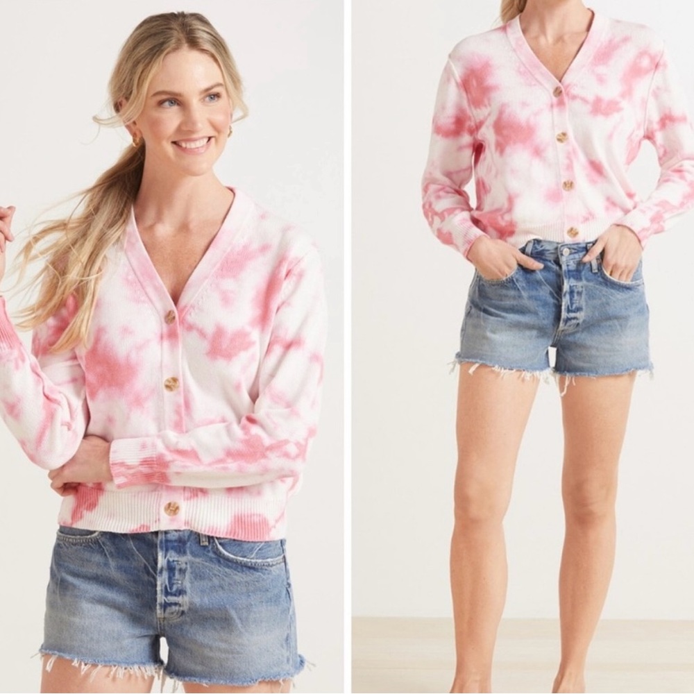 Michael Stars Pink Tie-Dye Button Down Sweater Cardigan